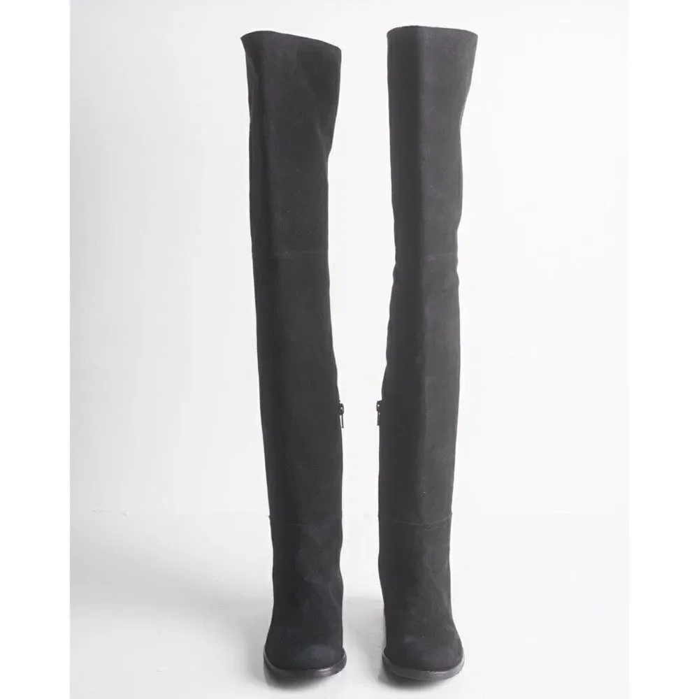Stuart Weitzman Womens Black Suede Thigh High Boots Flats Pull On Sz US 6